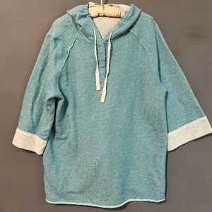 Soft Surroundings 1X Blue Hooded Sweater Knit Pullover with White Trim